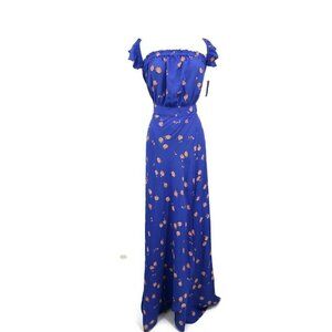 New Flynn Skye Bella Maxi Dress Womens Small Blue Coral Orange Floral Roses